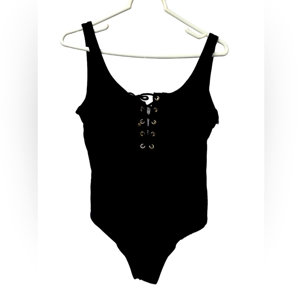 Gabe’s black one piece swim suit